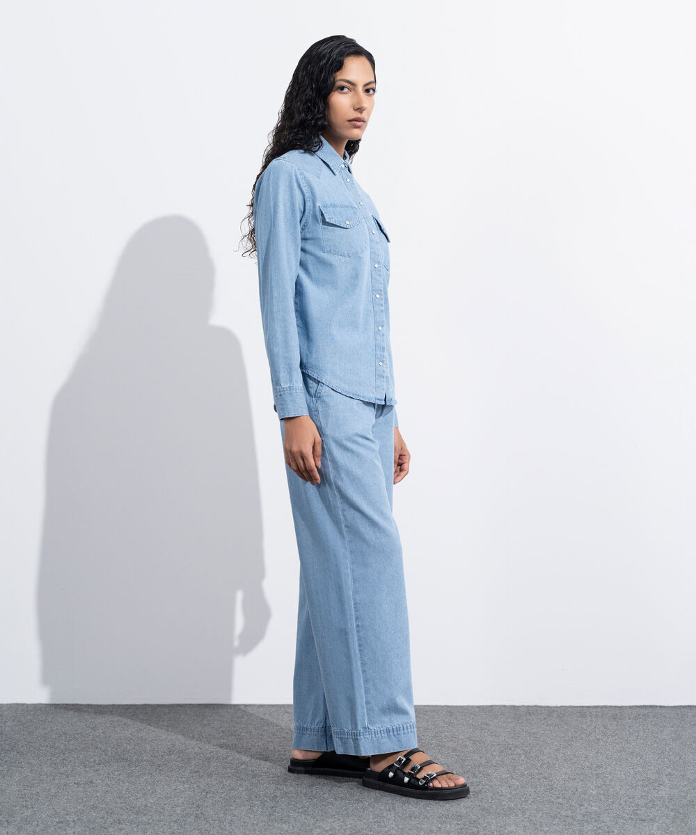 Women's Western Wear Blue Regular Fit Denim Shirt