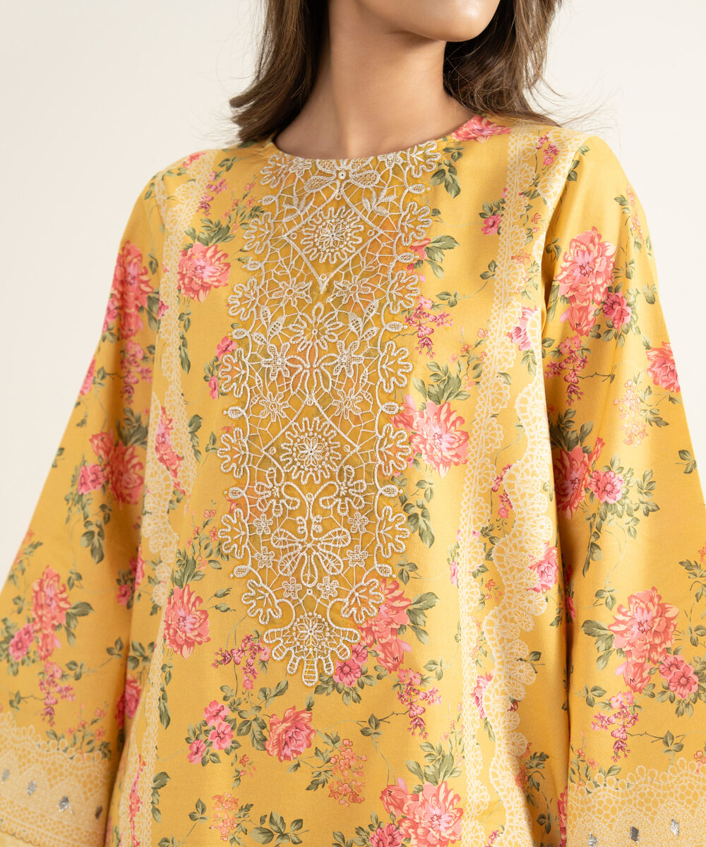 Women's Unstitched Lawn Embroidered Orange 3 Piece Suit