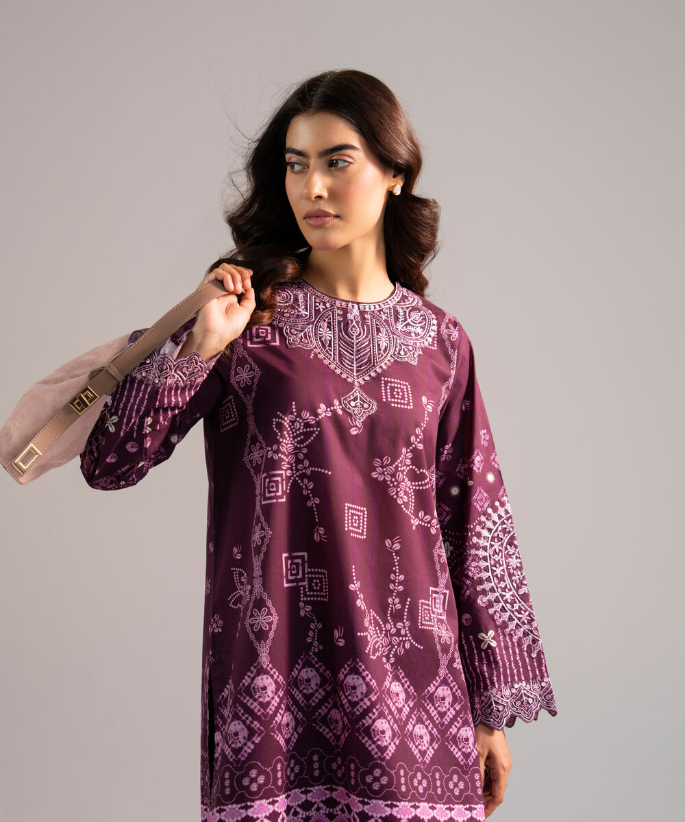 Women's RTW Lawn Embroidered Purple 2 Piece Suit