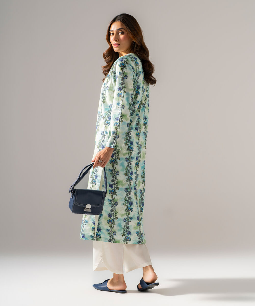 Women's RTW Cambric Printed Off White Straight Shirt