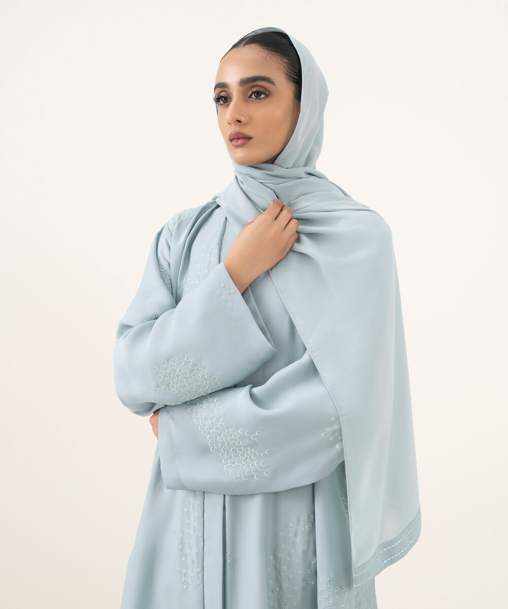 Women's sky blue button through Abaya set