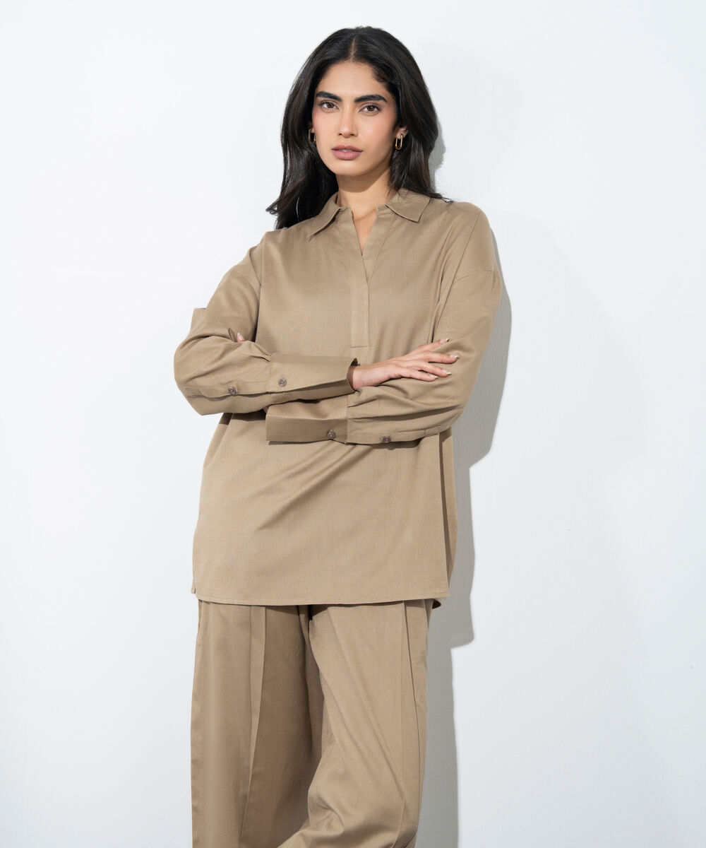 Women's Western Sand Loose-Fit Linen Blend Tunic