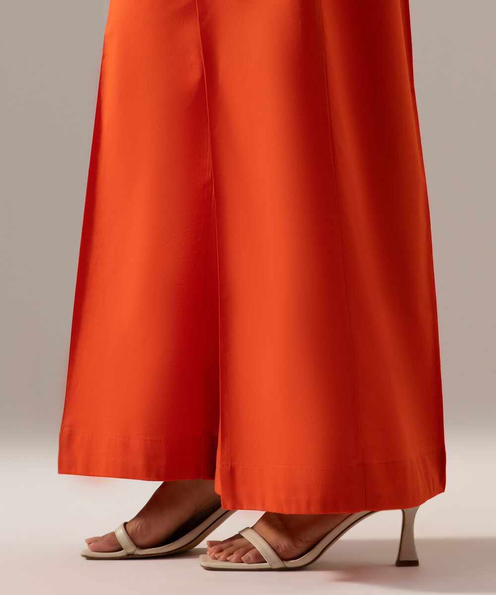 Women's RTW Cambric Solid Orange Flared Pants