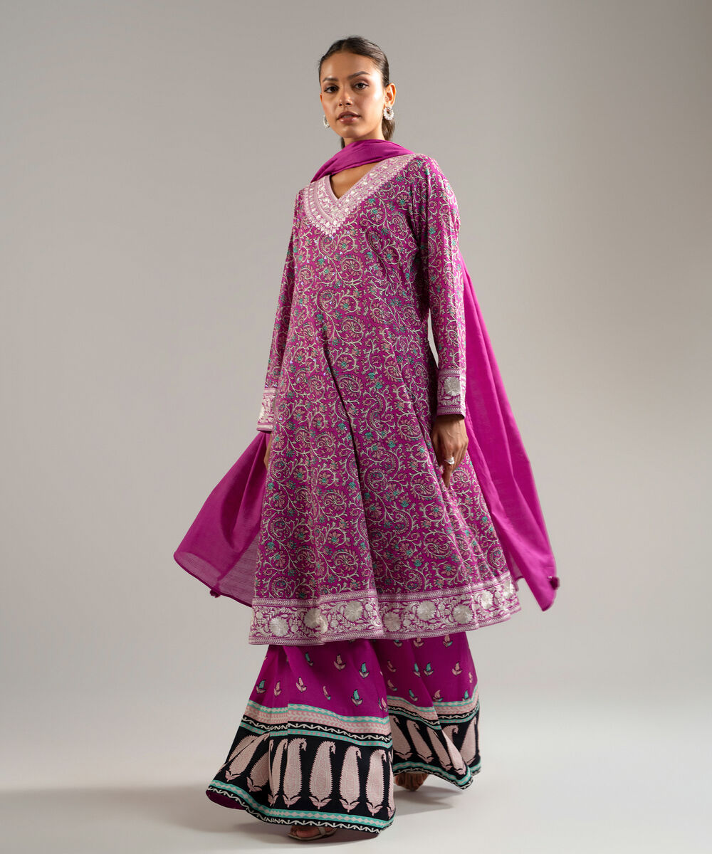 Women's RTW Lawn Embroidered Pink 3 Piece Suit