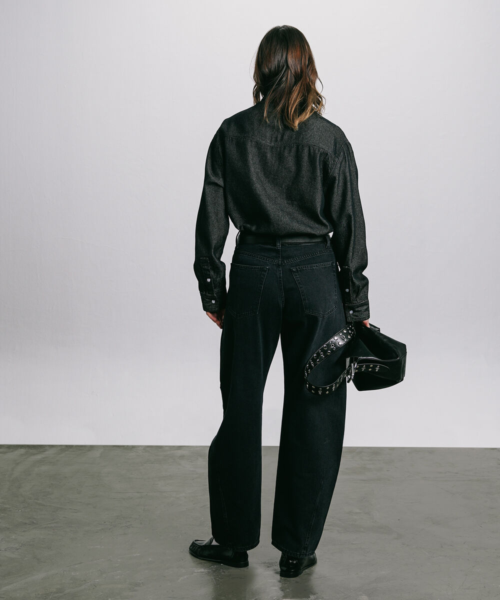 Women's Western Wear Grey Metal Tipped Denim Shirt