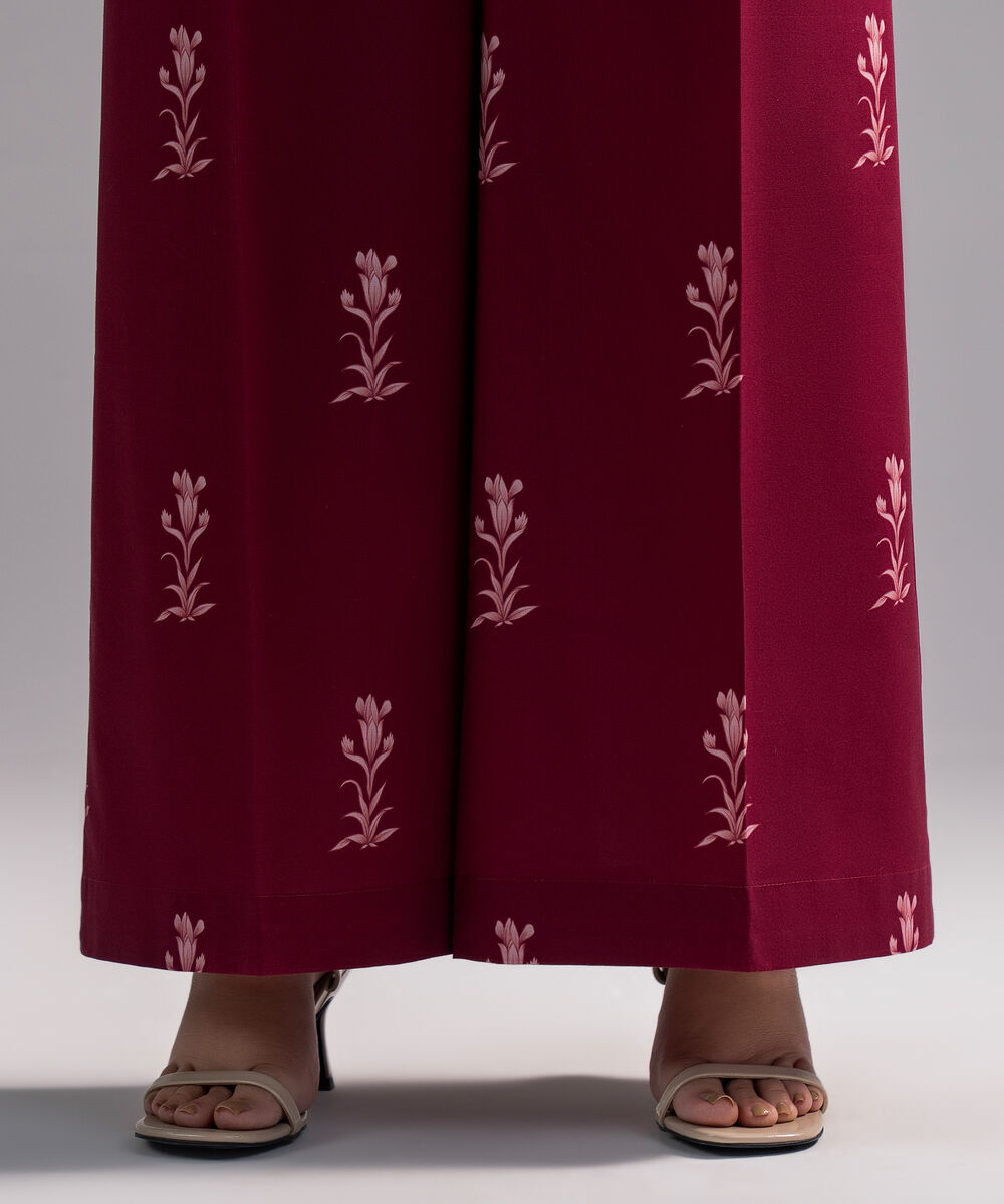 Women's RTW Cambric Printed Plum Flared Pants