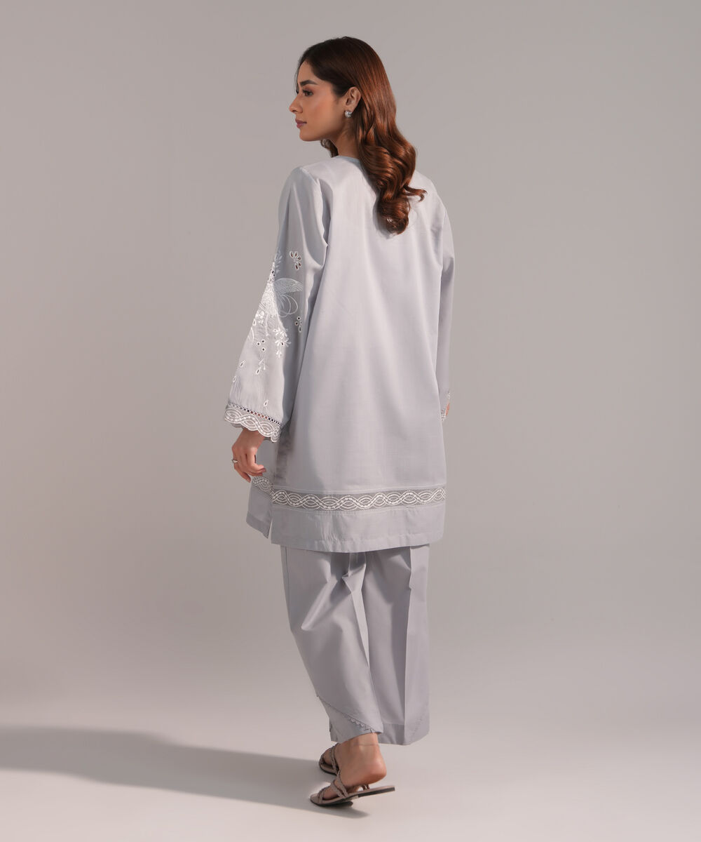 Women's RTW Crosshatch Embroidered Grey Straight Shirt