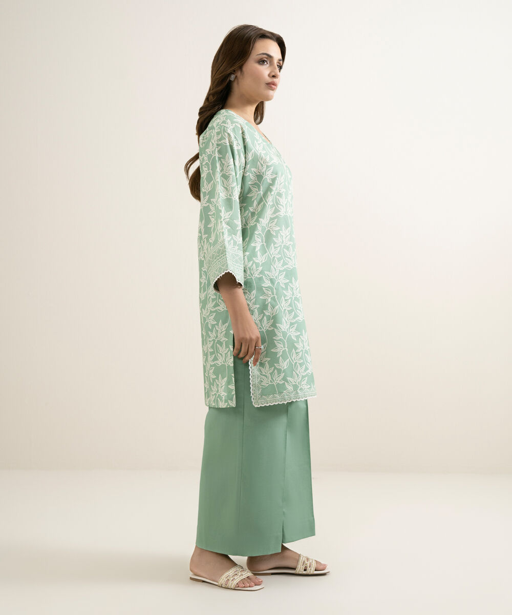 Women's Unstitched Lawn Printed Green 2 Piece Suit