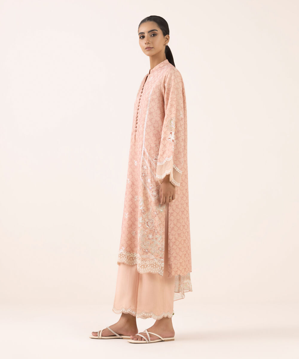 Women's Unstitched Linen Jacquard Dyed Three Piece Suit