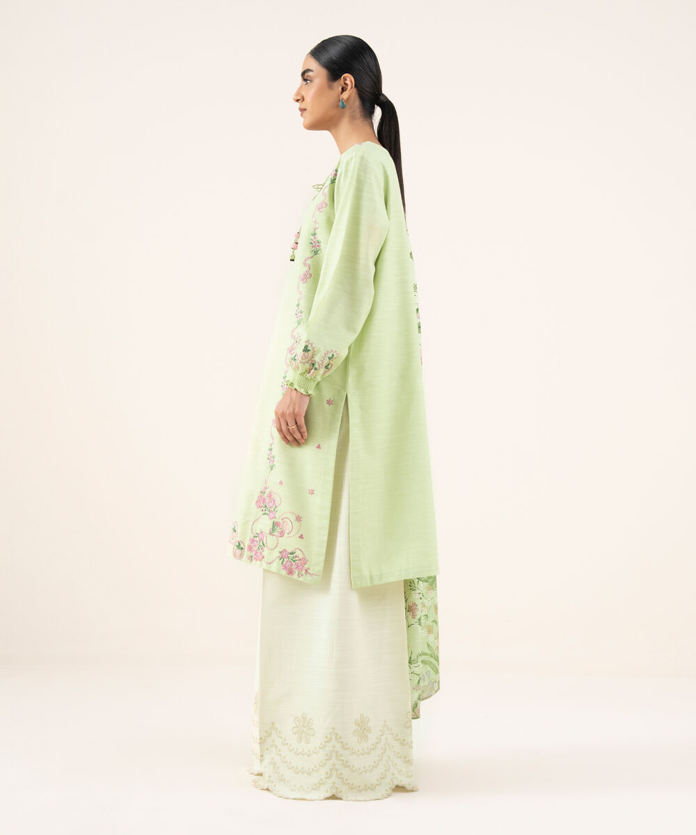 Women's Unstitched Khaddar Embroidered Green 2 Piece Suit