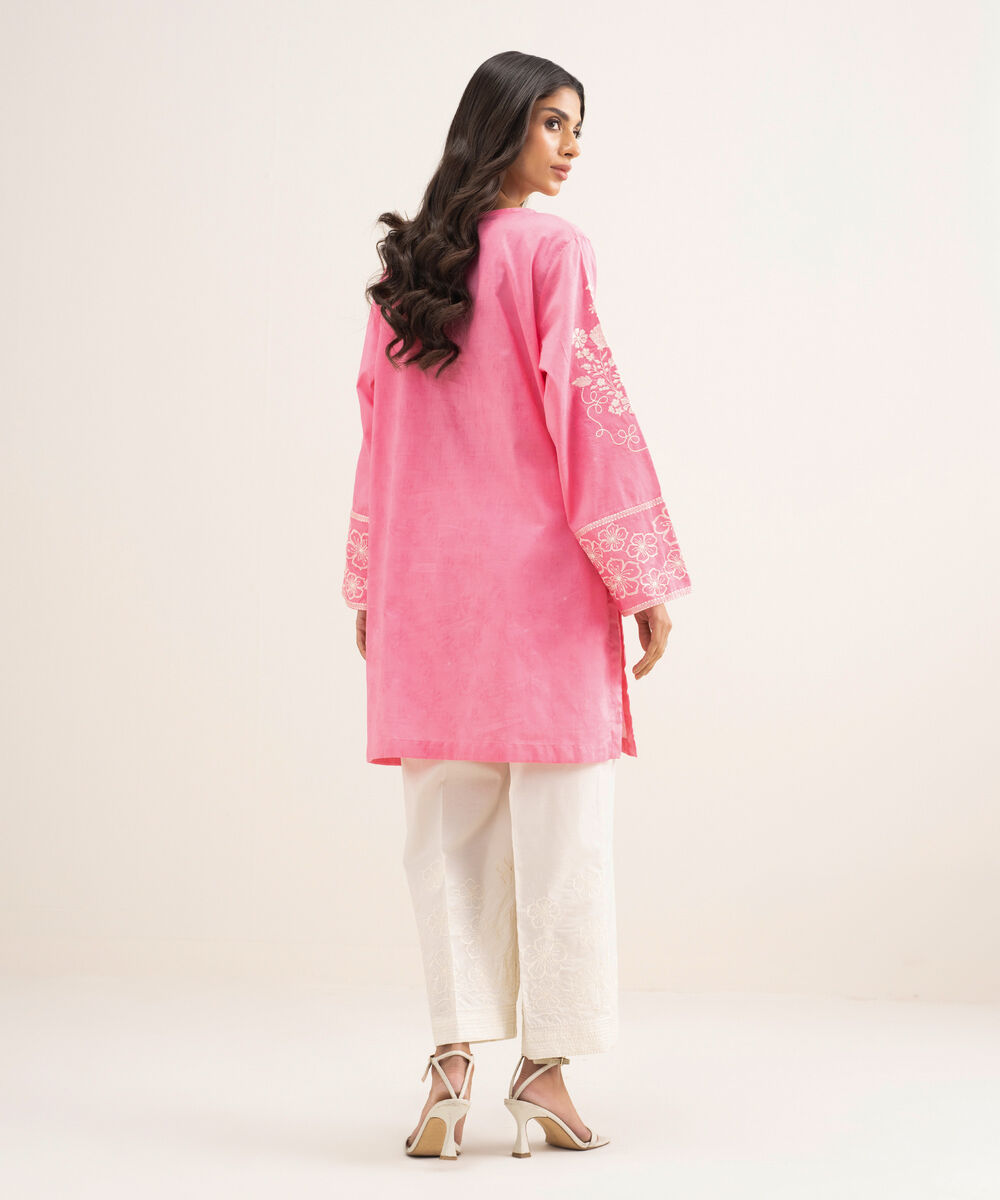 Women's RTW Self Jacquard Embroidered Pink Straight Shirt