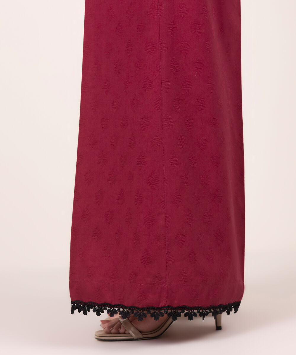 Women's RTW Self Jacquard Solid Red Flared Pants