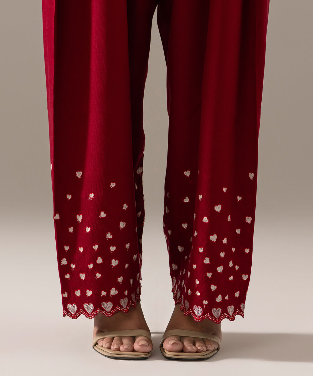 Women's RTW Bedford Solid Red Farshi Shalwar