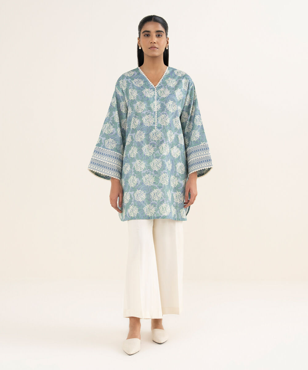Women's Unstitched Lawn Printed Blue Shirt