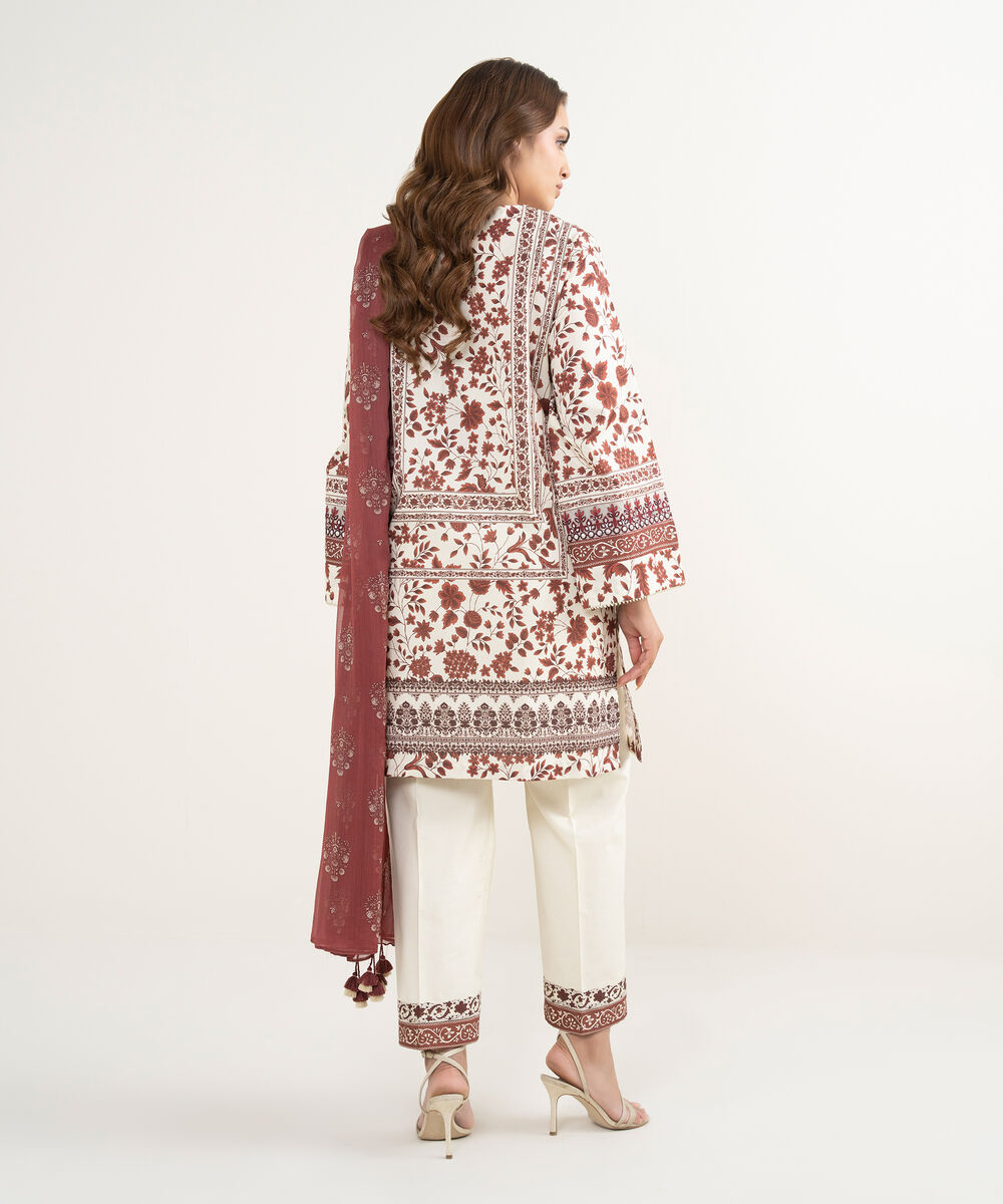 Women's Unstitched Lawn Embroidered Red 3 Piece Suit