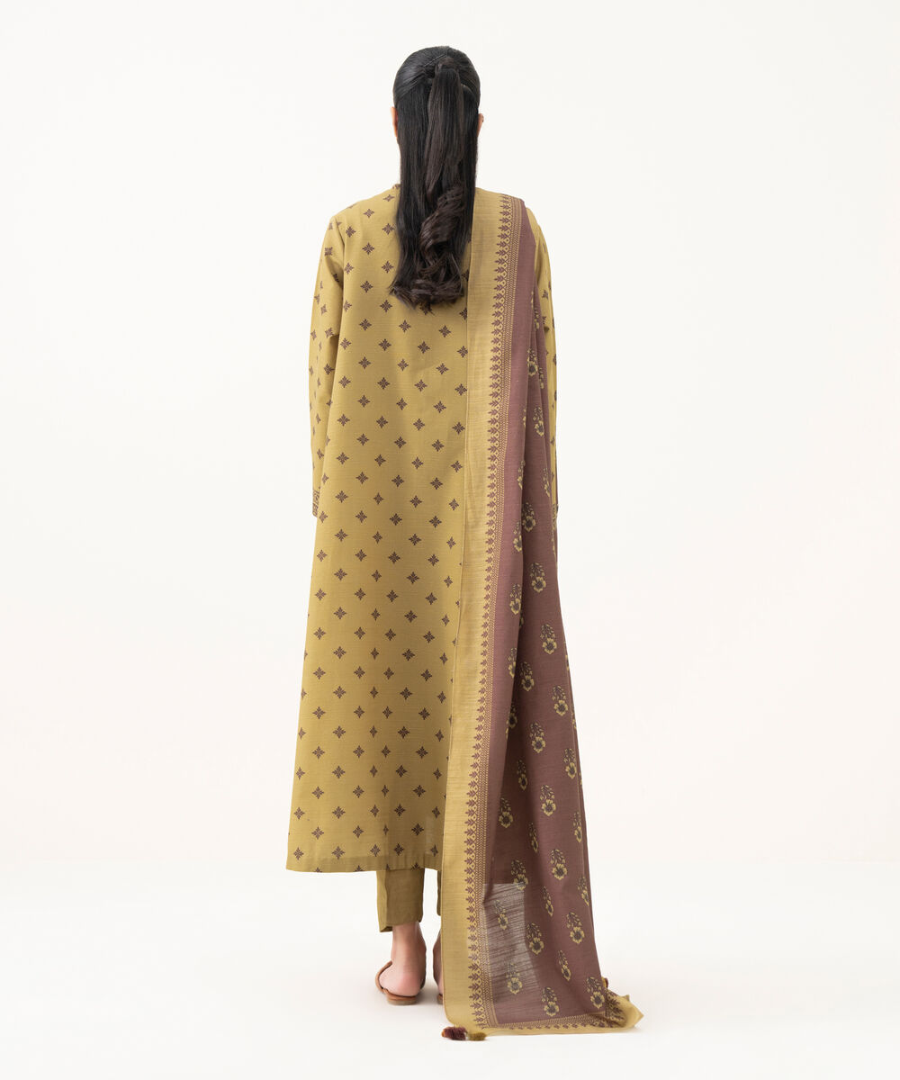 Women's Unstitched Light Khaddar Printed Yellow 2 Piece Suit