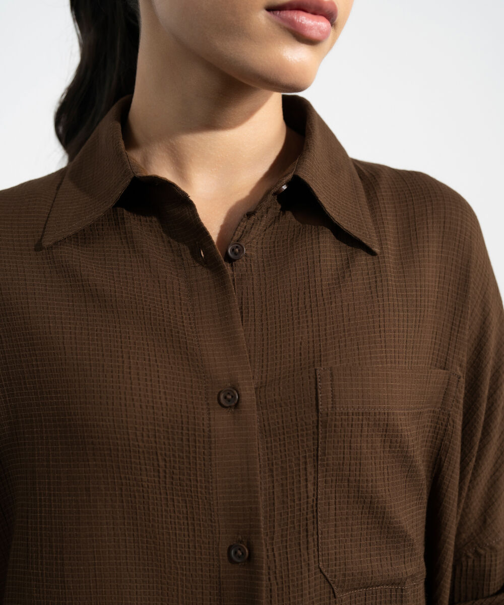 Women's Western Brown Oversized Button Through Shirt