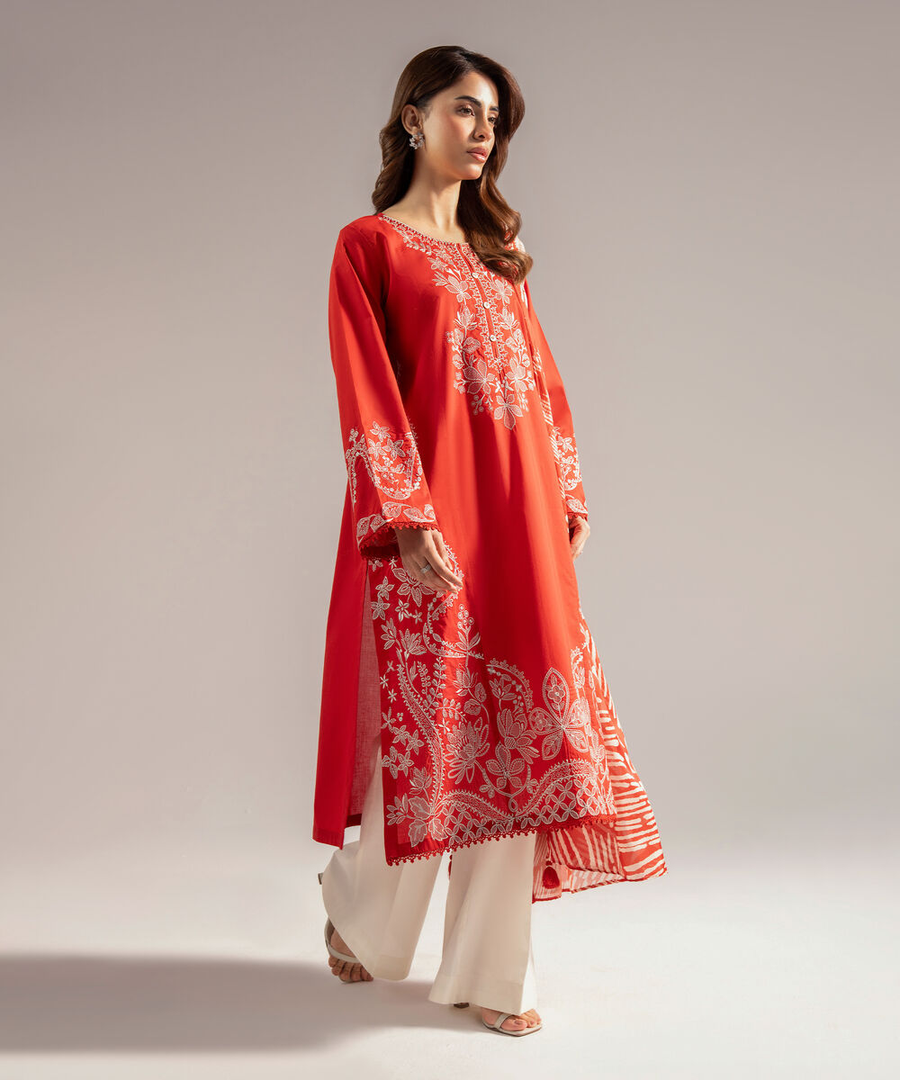 Women's RTW Cambric Embroidered Rust 2 Piece Suit