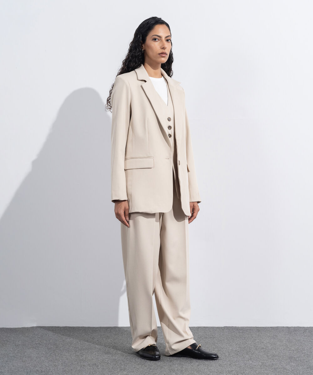 Women's Western Wear Beige Loose-Fit Tailored Blazer