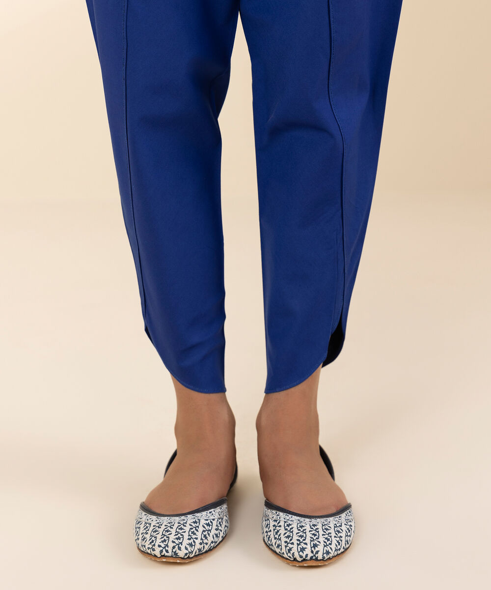 Women's Unstitched Cotton Blue Trousers