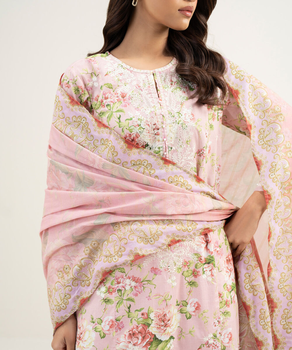 Women's RTW Lawn Embroidered Pink 3 Piece Suit
