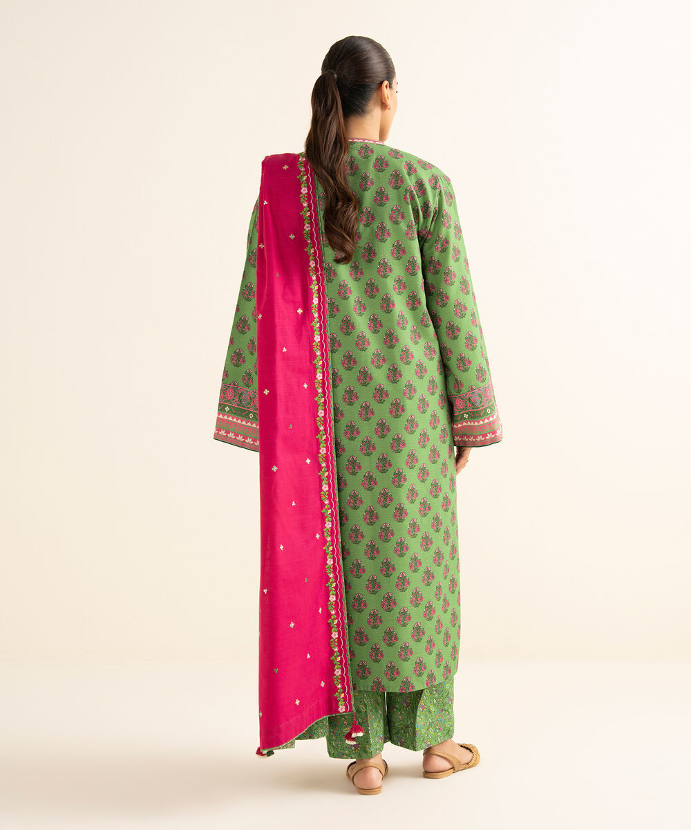 Women's Unstitched Light Khaddar Embroidered Green 3 Piece Suit