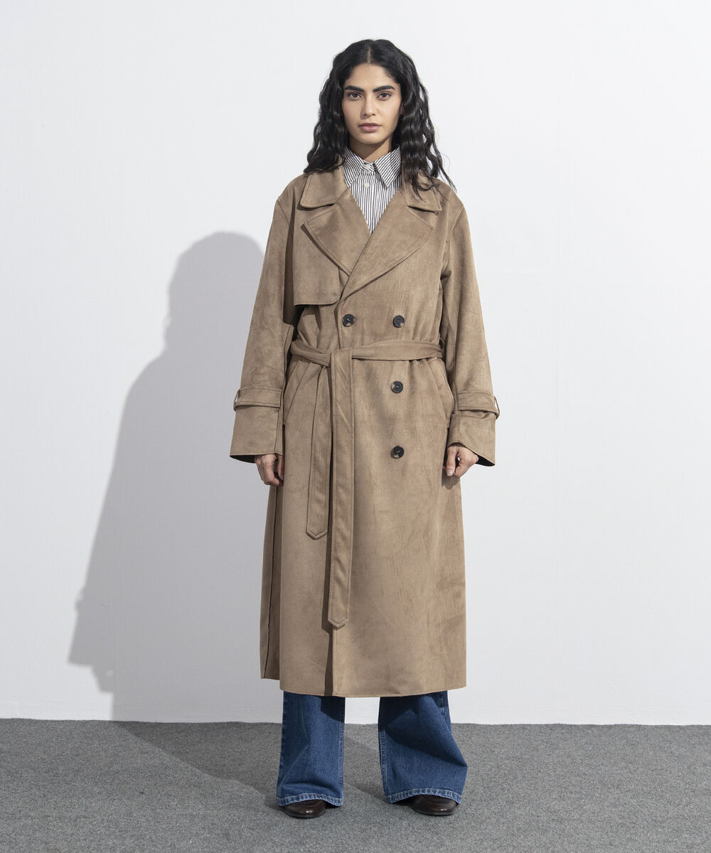 Women's Western Wear Brown Faux Suede Trench Coat