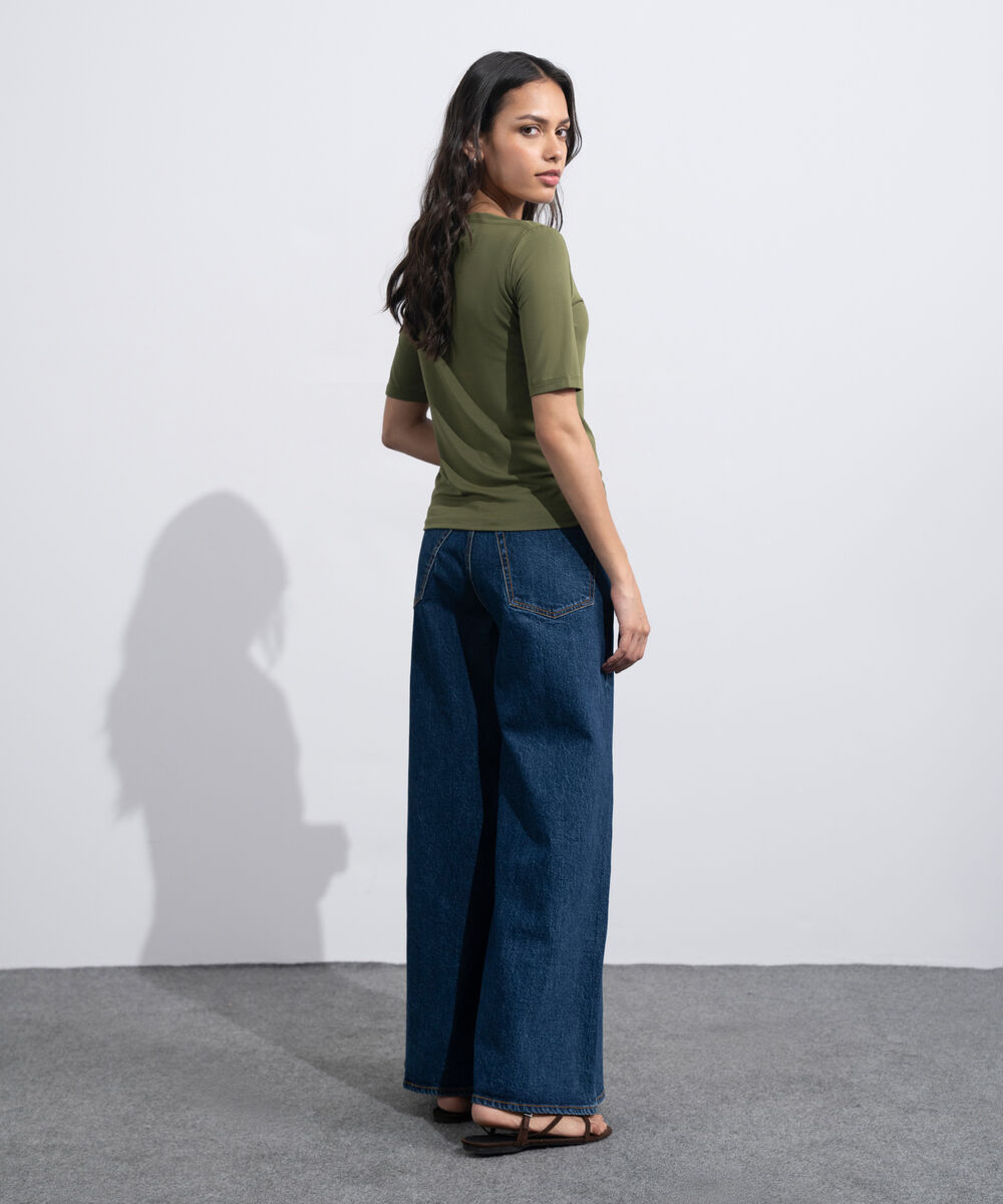 Women's Olive Green Soft Slash Neck Top