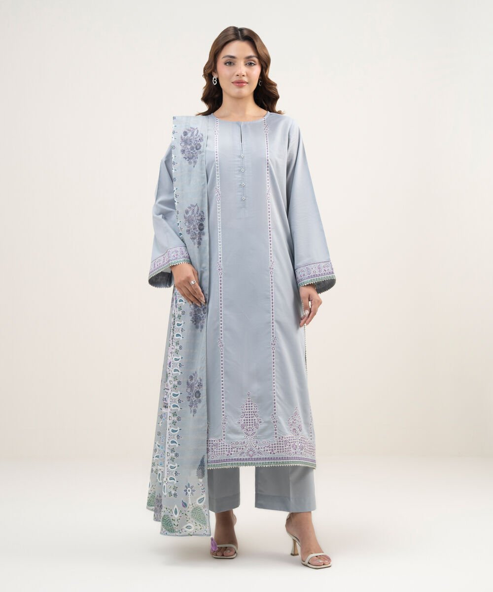 Zari Lawn Printed Lilac Dupatta