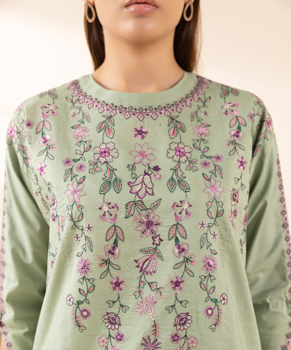 Women's Unstitched Lawn Embroidered Green 3 Piece Suit