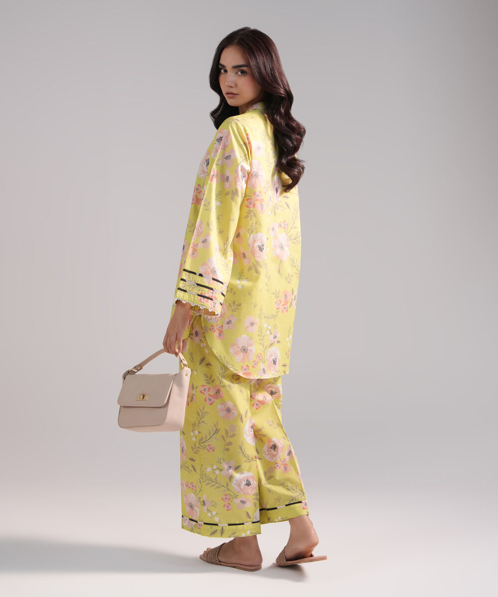 Women's RTW Cambric Printed Lime Green 2 Piece Suit