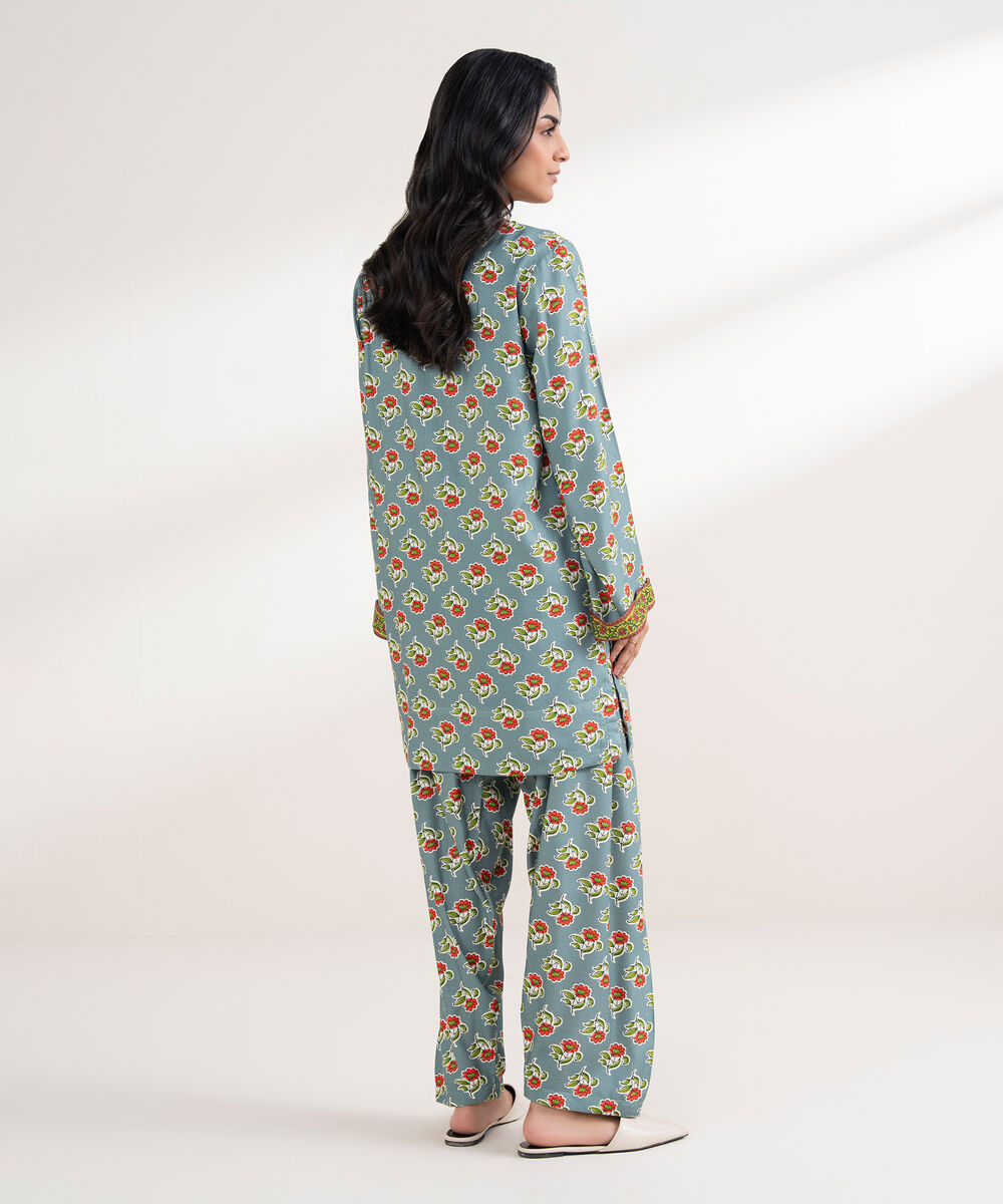 Women's RTW Arabic Dobby Printed Straight Grey Shirt