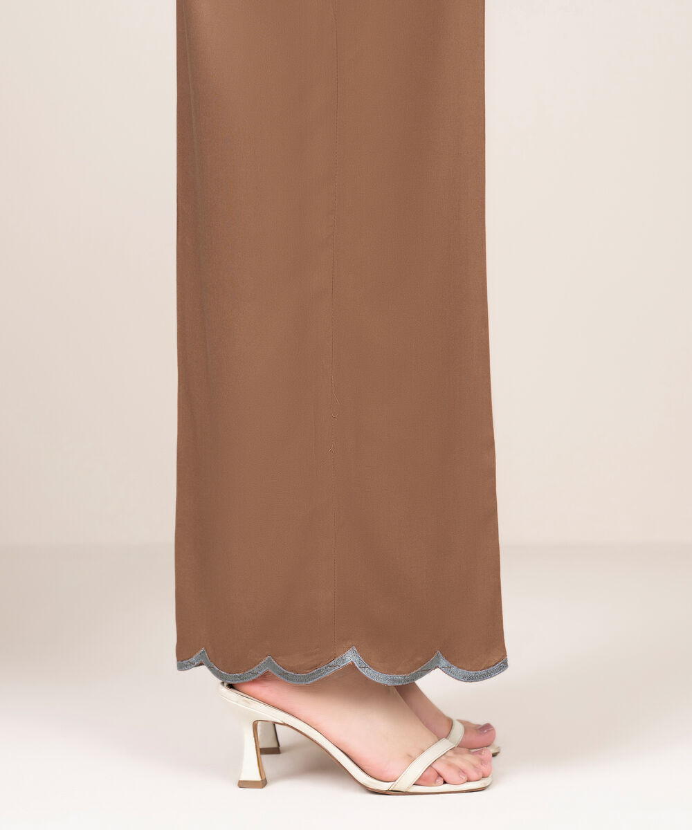 Women's RTW Khaddar Embroidered Brown Culottes