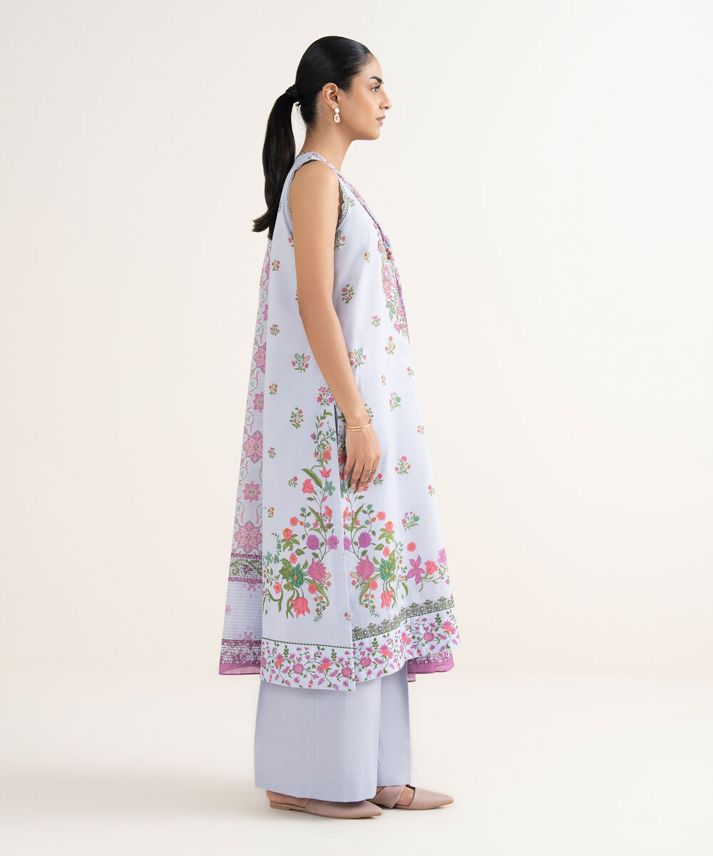 Women's Unstitched Lawn Embroidered Grey 3 Piece Suit