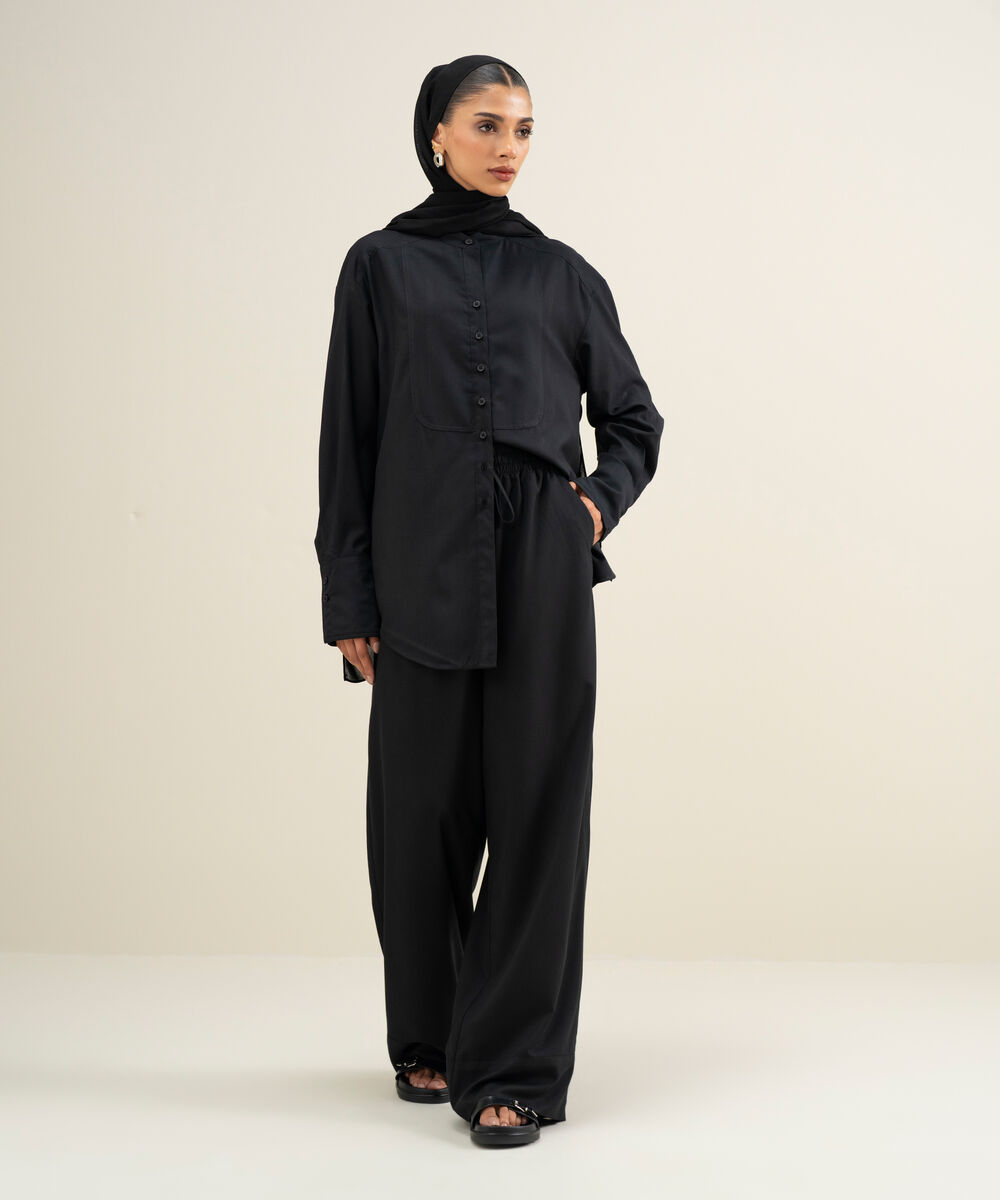 Women's Black Viscose Blend Trousers