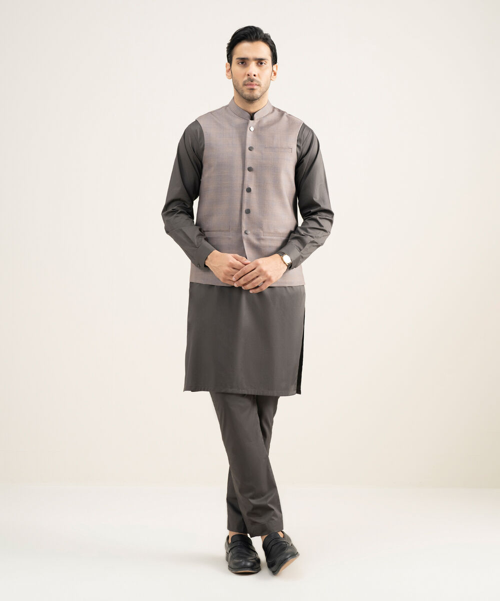 Men's Stitched Premium Suiting Beige Waistcoat