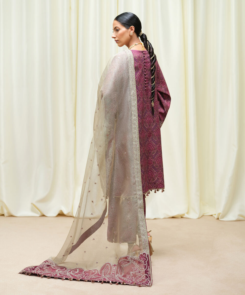 Women's Unstitched Viscose Raw Silk Printed Three Piece Suit