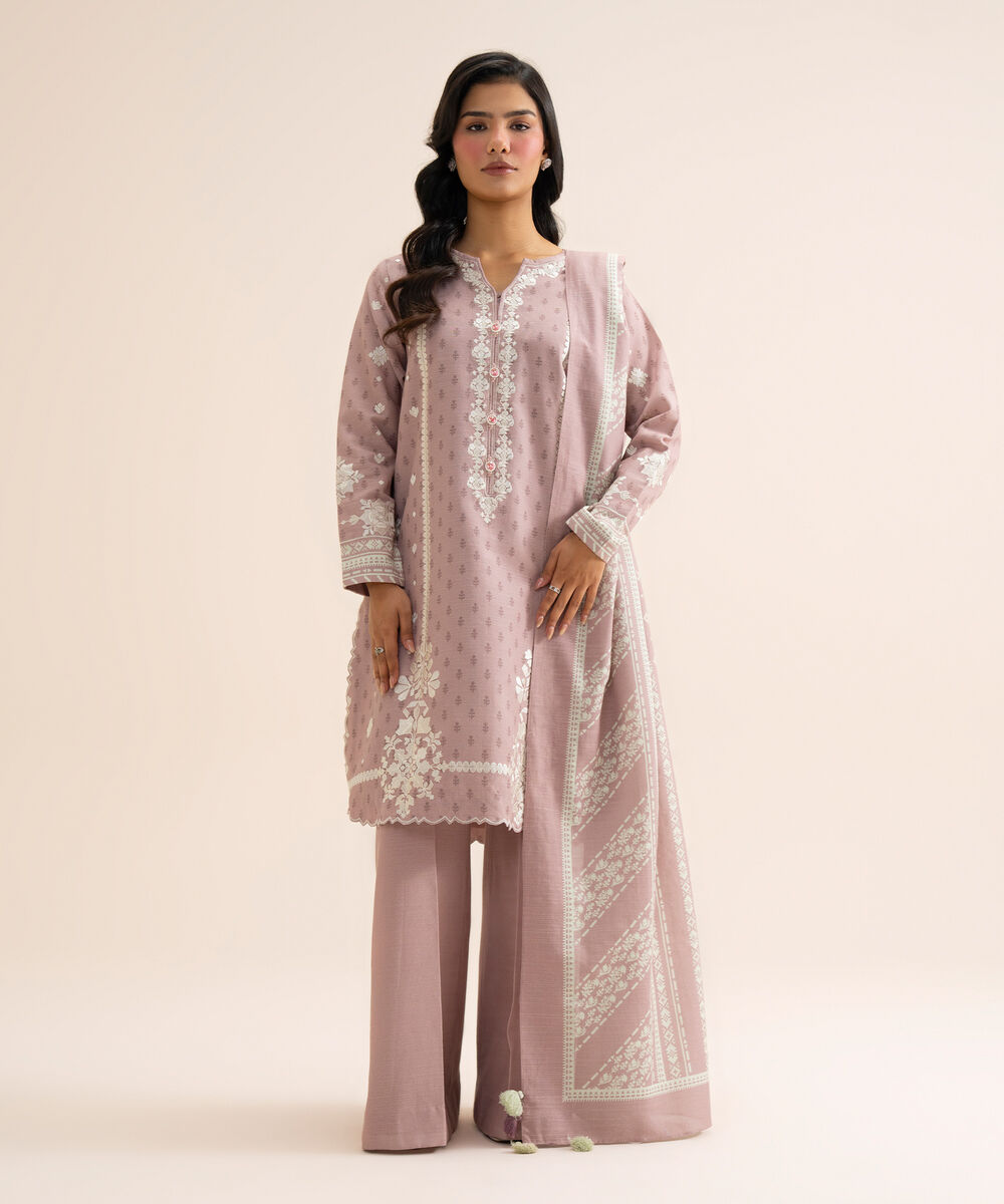 Women's Unstitched Light Khaddar Embroidered Light Mauve 3 Piece Suit