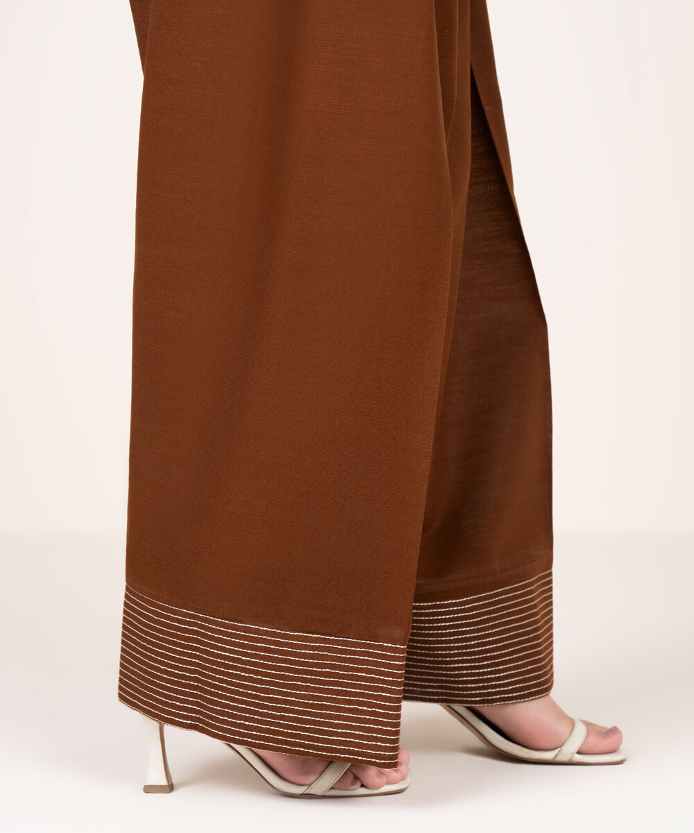 Women's RTW Light Khaddar Embroidered Mustard Shalwar