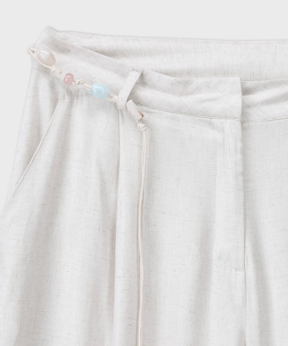 Women's Western Off-white Straight Fit Trousers With Crochet Belt