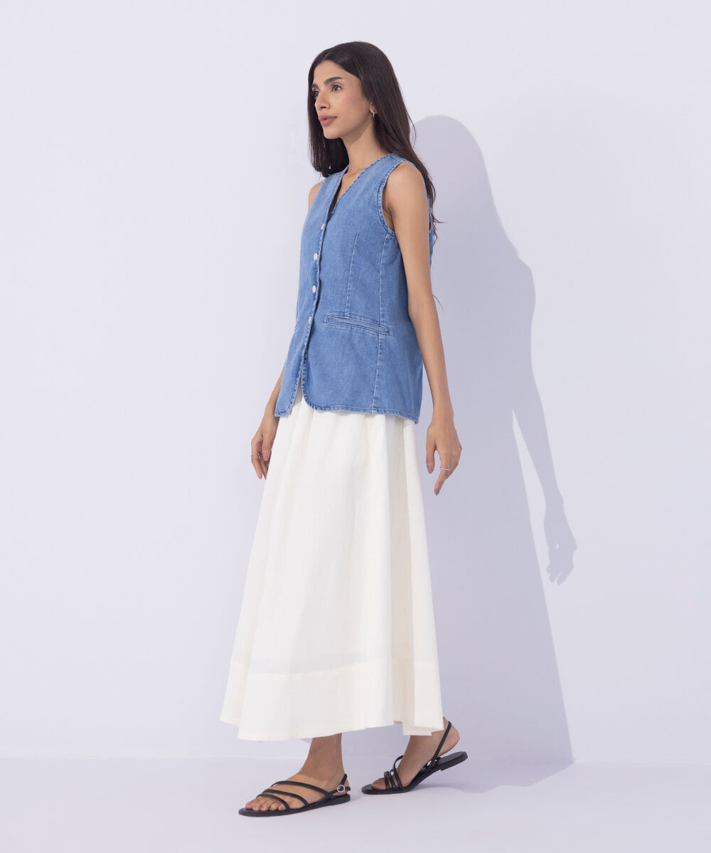 Women's Western Wear Blue Denim Waistcoat