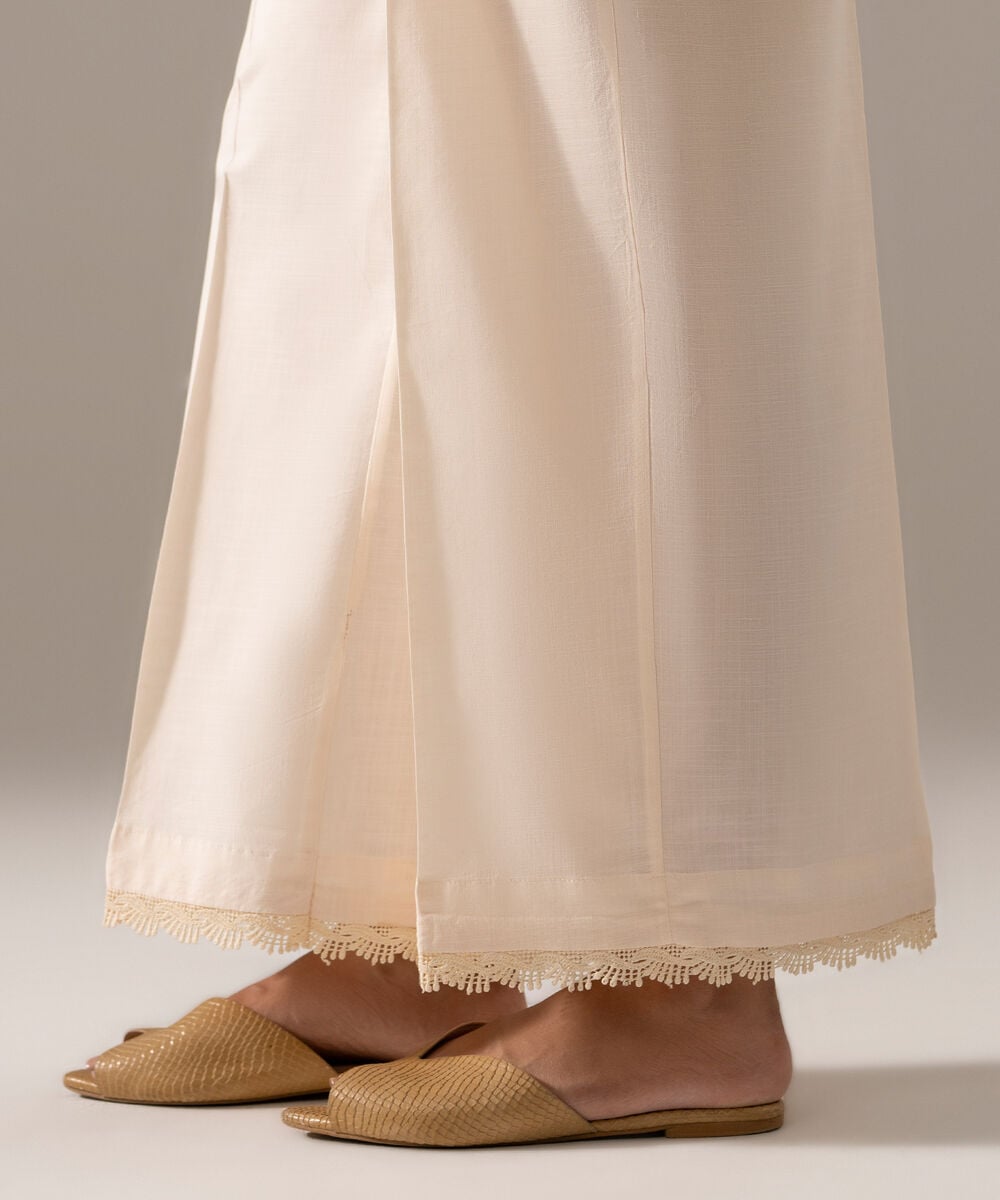 Women's RTW Cross Hatch Solid Off White Flared Pants