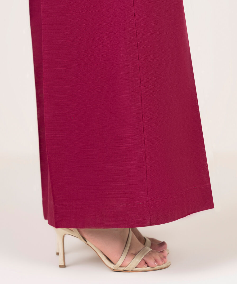 Women's RTW Cotton Solid Pink Flared Pants