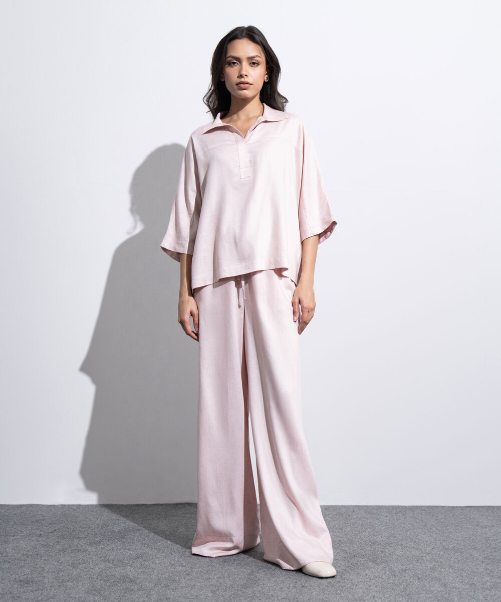 Women's Western Light Pink Loose-Fit Top With Kimono Sleeve