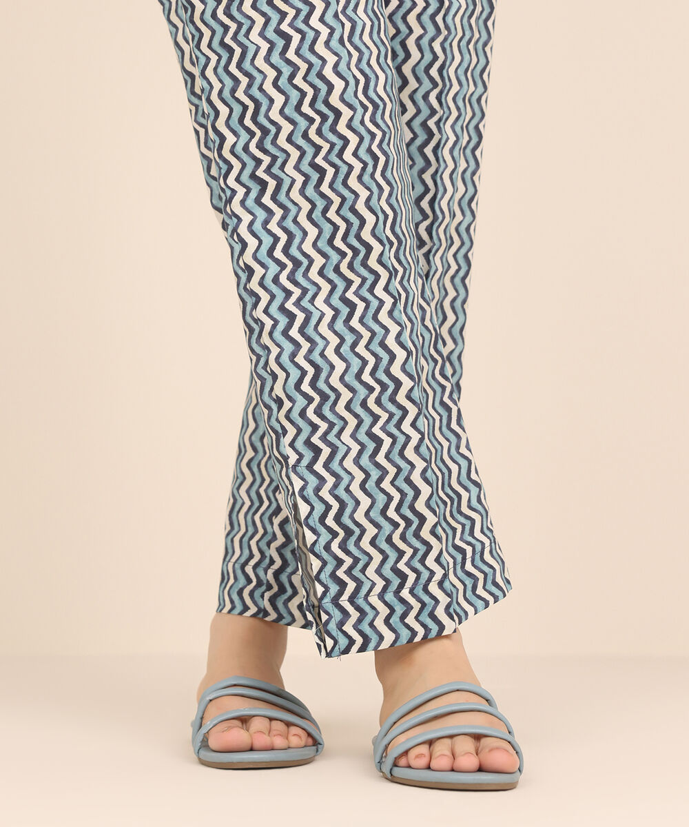 Women's RTW Cambric Blue Printed Straight Pants