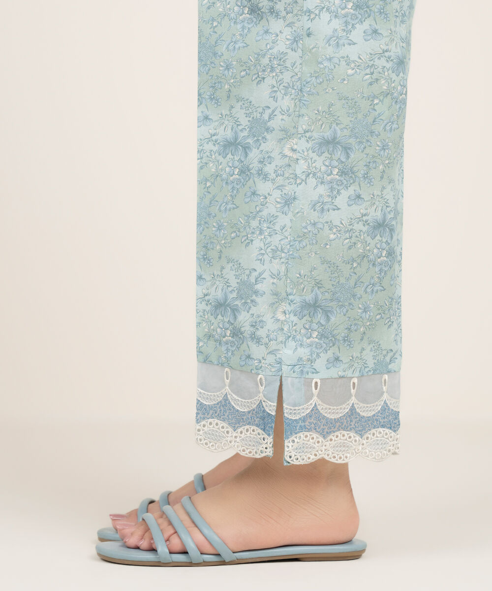 Women's RTW Cambric Embroidered Blue Straight Pants