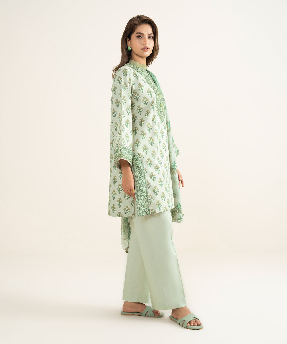 Women's Unstitched Lawn Embroidered Green 3 Piece Suit