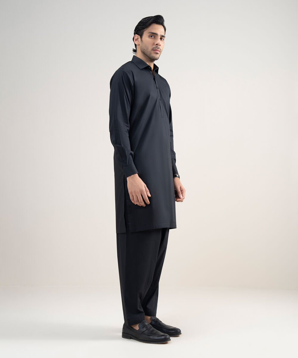 Men's Stitched Luxury Cotton Black Suit