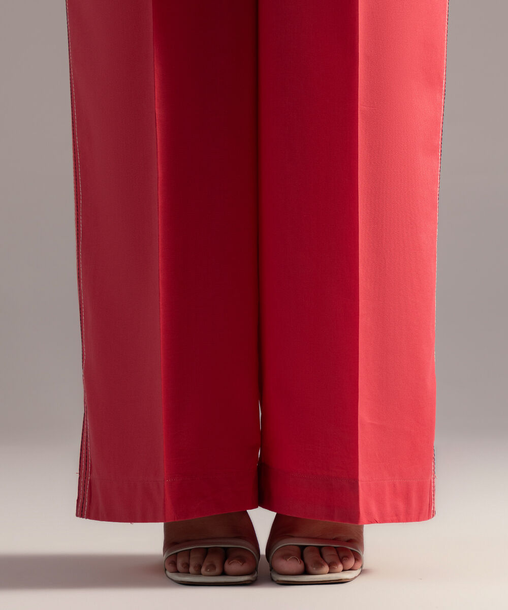 Women's RTW Cambric Solid Coral Red Culottes