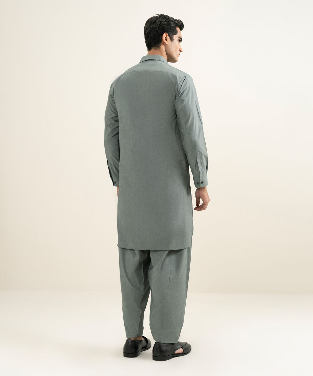 Men's grey Blended Yarn Dyed Kameez Shalwar